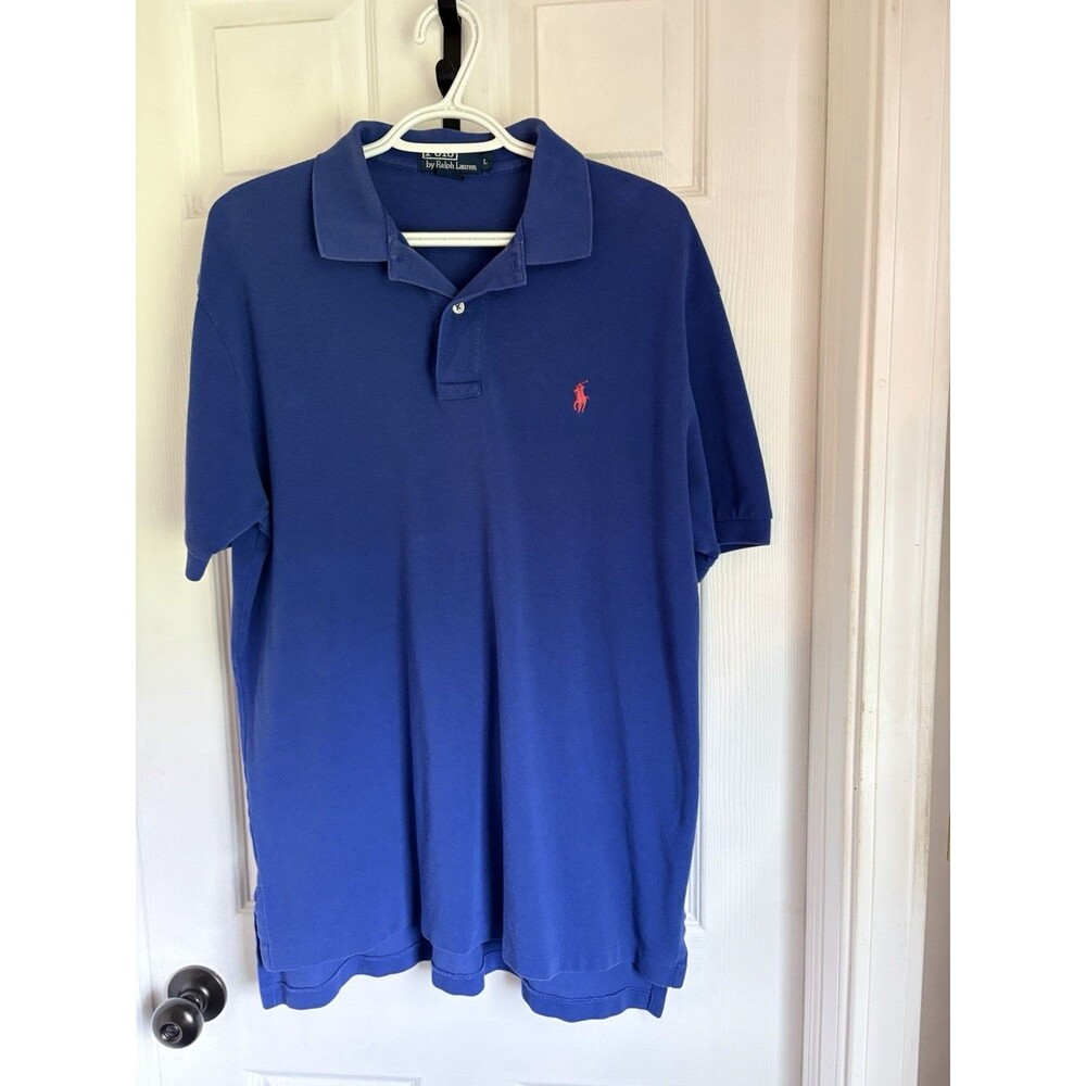 Polo by Ralph Lauren Men Golf Shirt Large Red Pony Blue Short Sleeve Cotton